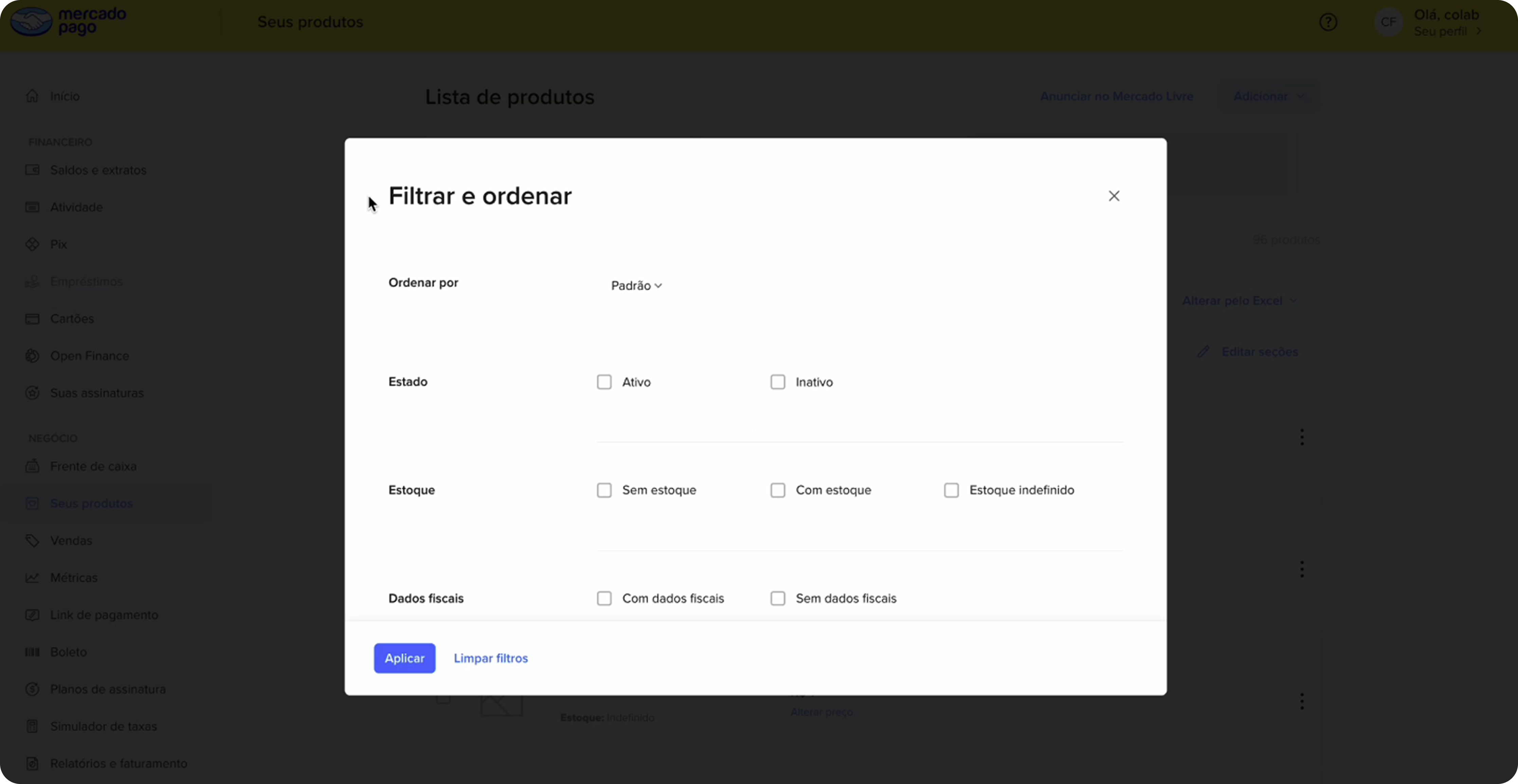 Filters in a modal — user loses screen context