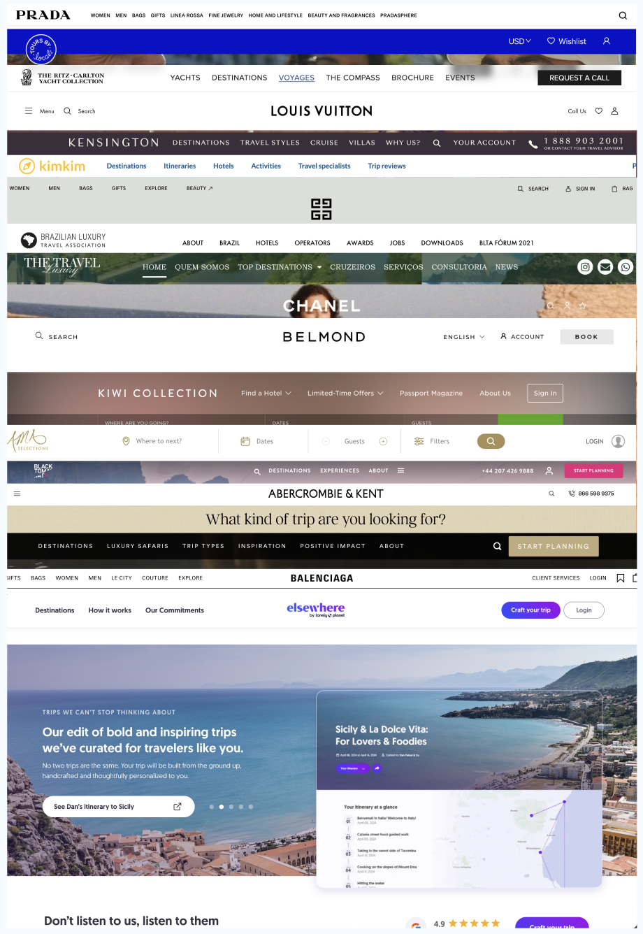 Reference sweep of luxury, editorial, and lifestyle brand websites