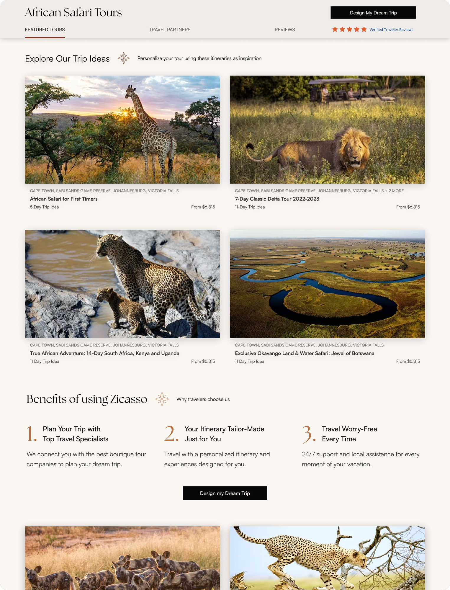 African Safari Tours listing page, restyled