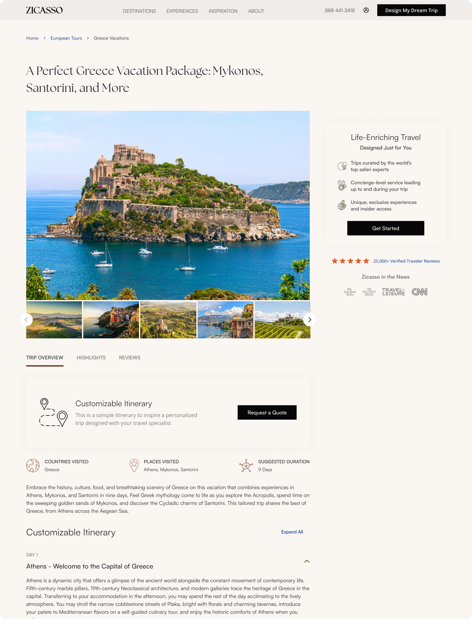Trip itinerary page, restyled