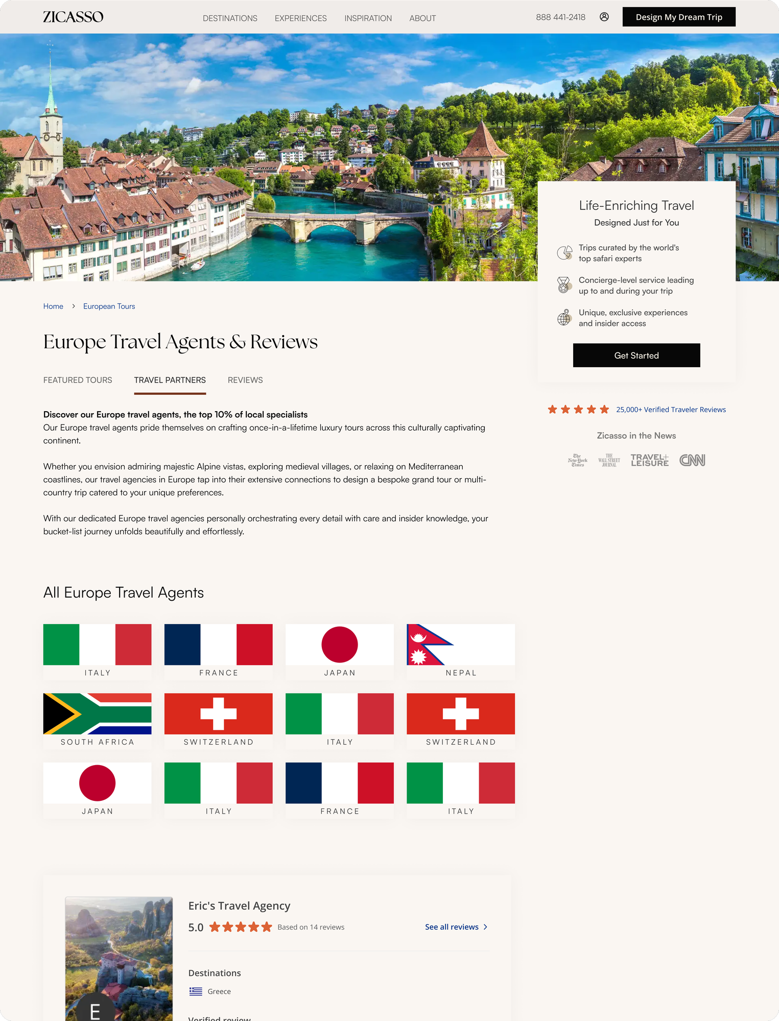 Europe travel agents & reviews page, restyled